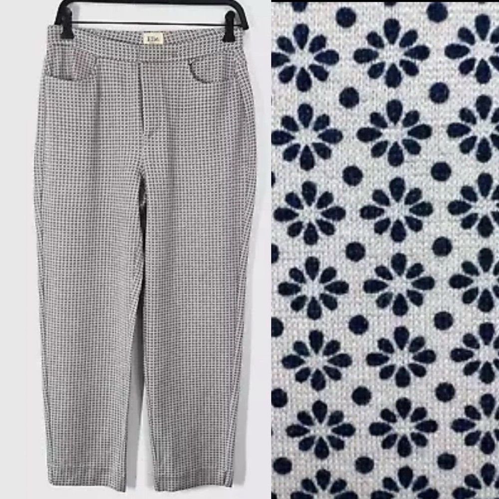 Elie Tahari Pants Womens 2 Cream Black Floral Straight Leg Ankle Stretch NWT